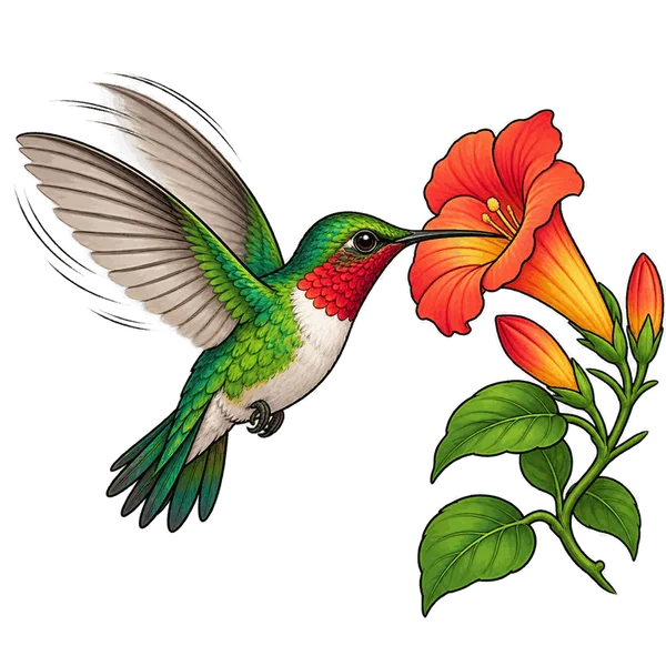 Hummingbird and hibiscus